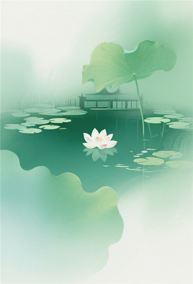 绿色渐变色古风荷塘摄影图片