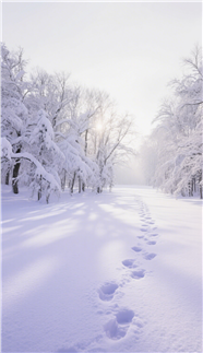 冬季树木枝头积雪雪地脚印摄影图片