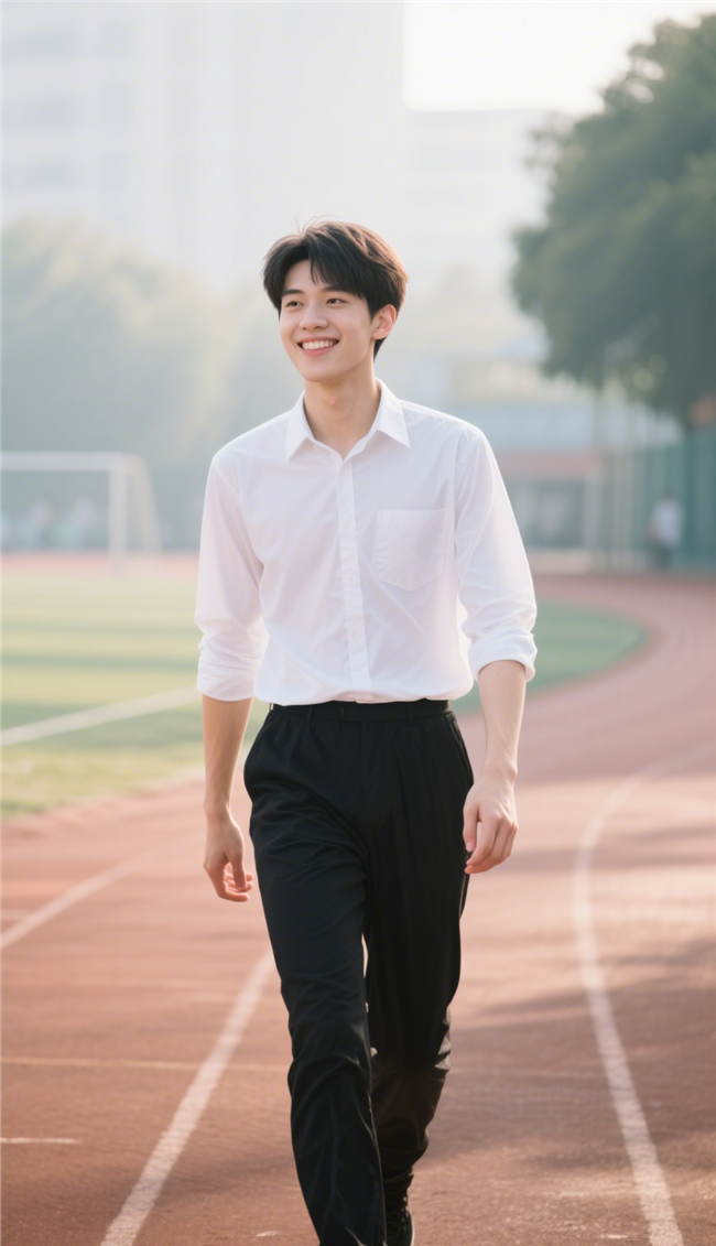 校园白色衬衫帅哥写真图片