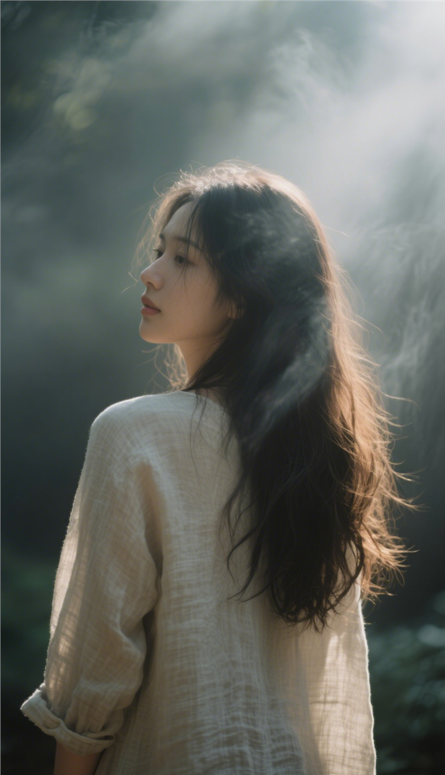 雾气朦胧意境氛围美女侧颜图片