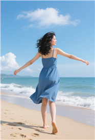 夏日海边沙滩美女背影写真摄影图片