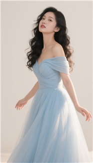 唯美蓝色婚纱裙美女写真摄影图片