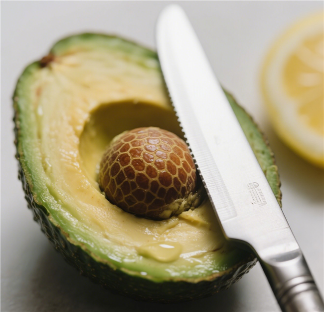 刀具切开的牛油果摄影图片