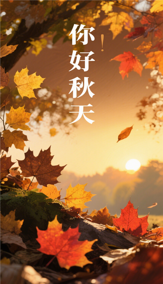 你好秋天落叶主题海报图片
