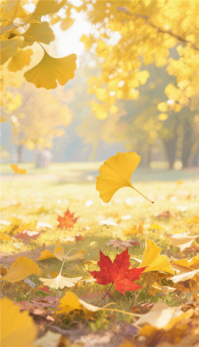 金色秋天黄色银杏树叶摄影图片