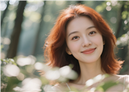 树林森系棕红色染发美女写真图片