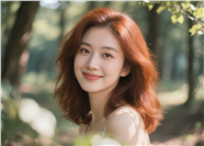 树林甜美微笑染发美女写真图片