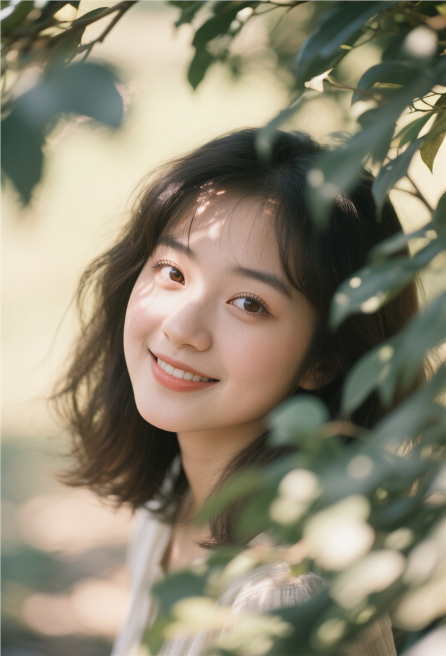 树荫下朦胧美女孩肖像摄影图片