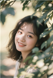 树荫下朦胧美女孩肖像摄影图片
