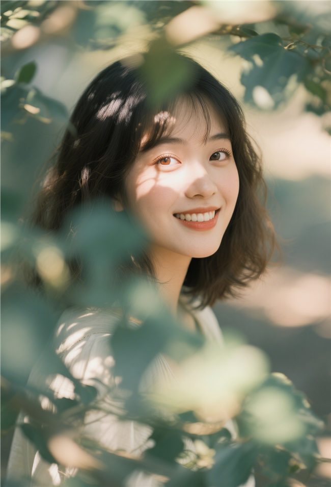 斑驳树荫电影氛围感美女摄影图片