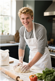 正在厨房擀面团的欧美帅哥图片