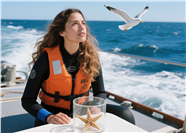 坐在船艇上穿着救生衣的欧美美女图片