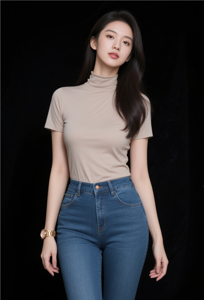 优雅气质高挑牛仔裤紧身衣美女图片