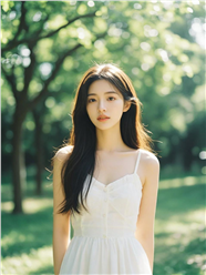 清纯柔美白色吊带裙美女写真图片