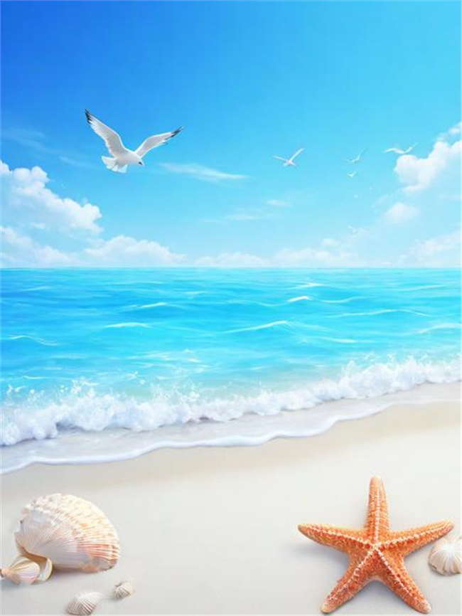 蓝色天空大海沙滩风景摄影图片