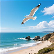 蓝色天空大海海鸟海岸风光摄影图片