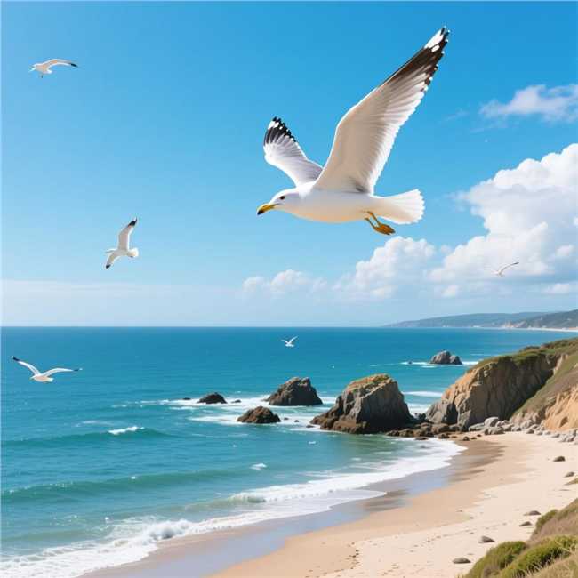 在大海上空飞翔的海鸥图片