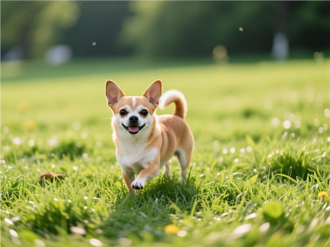 草地可爱呆萌小萌犬图片