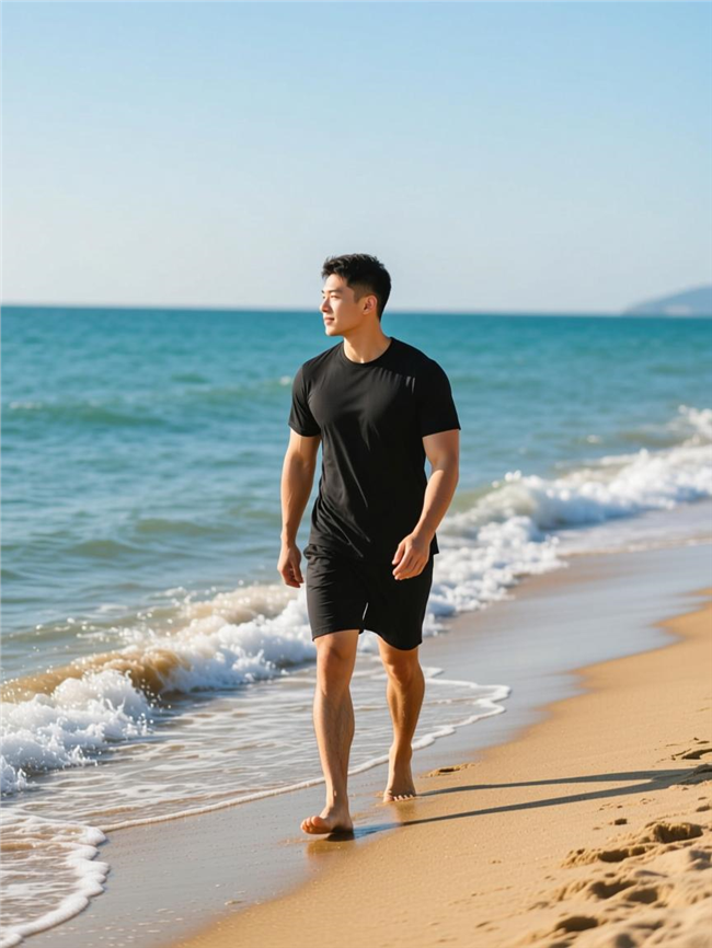 一个男人在海边散步图片