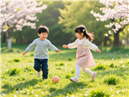 户外草地踢球玩耍的萌娃图片