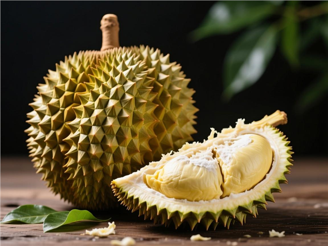 新鲜美味榴莲果肉摄影图片