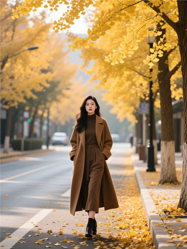 亚洲美女秋季穿搭街拍写真图片