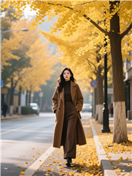 秋天氛围感街拍毛呢大衣美女写真图片