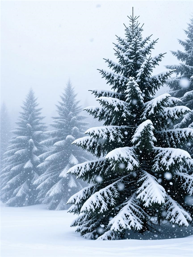 冬季漫天大雪雪松树林图片