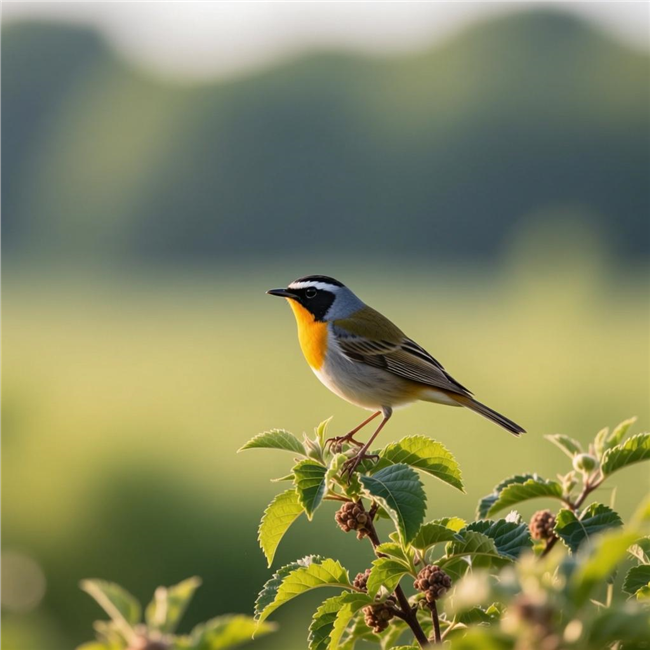 站在枝叶上的小鸟摄影图片