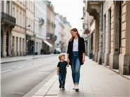 欧美母子街头街拍摄影图片