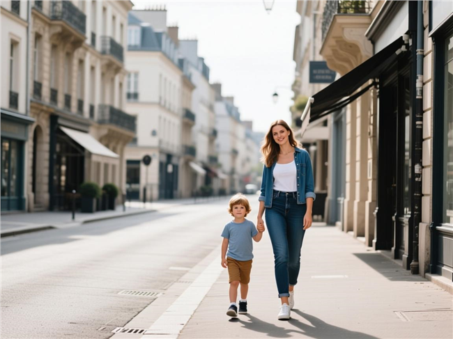 欧美时尚母子街拍写真摄影图片