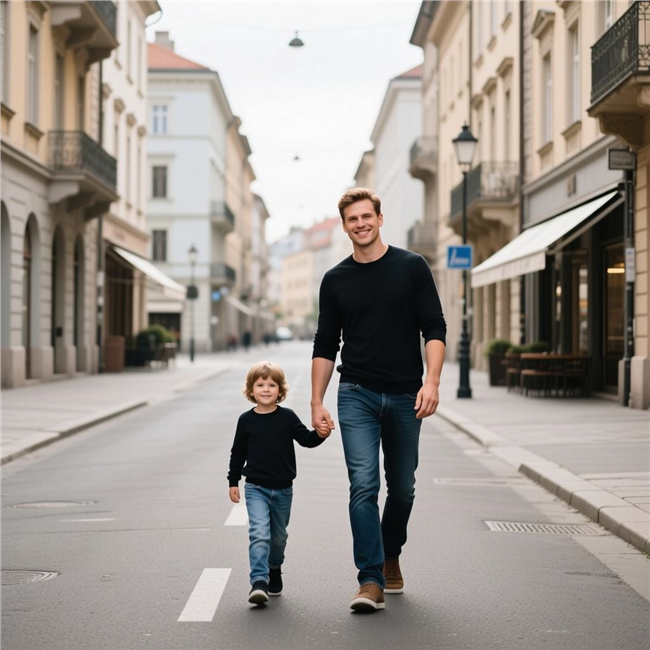 欧美父子街头街拍摄影图片