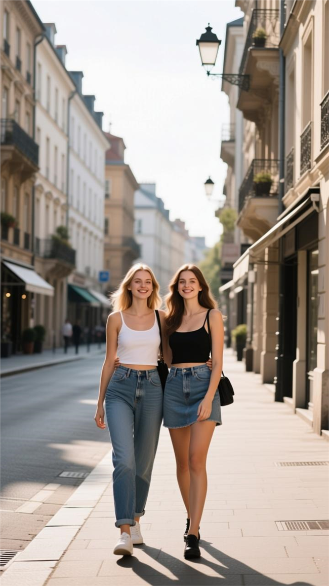 欧美闺蜜街头街拍写真摄影图片