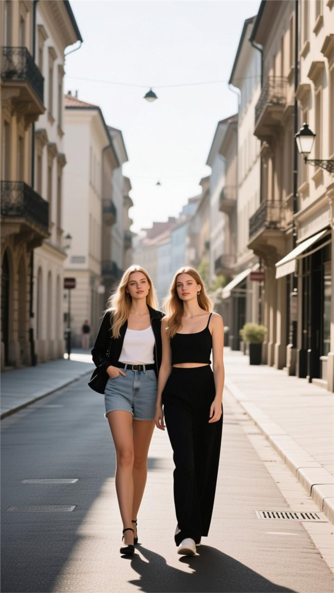 欧美闺蜜美女街头街拍摄影图片