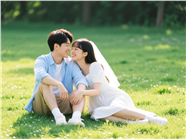 春日治愈系情侣草地写真图片