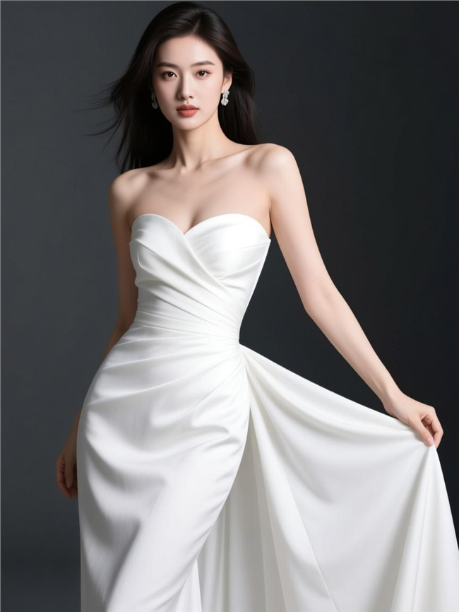 亚洲白色抹胸裙礼服性感美女图片