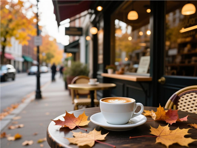 秋天街头咖啡厅咖啡摄影图片