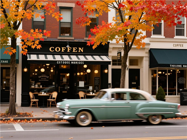 秋季街头街景汽车摄影图片