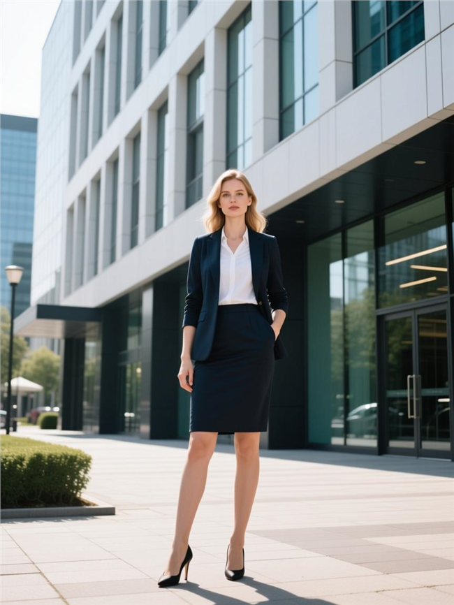 站在商务建筑前的职场美女图片