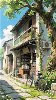 古街古巷卡通插画设计图片