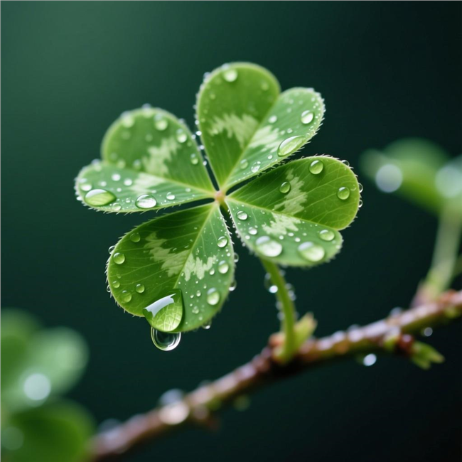 雨后四叶草微距特写摄影图片
