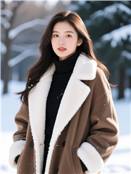 冬季穿着颗粒绒大衣的美女图片