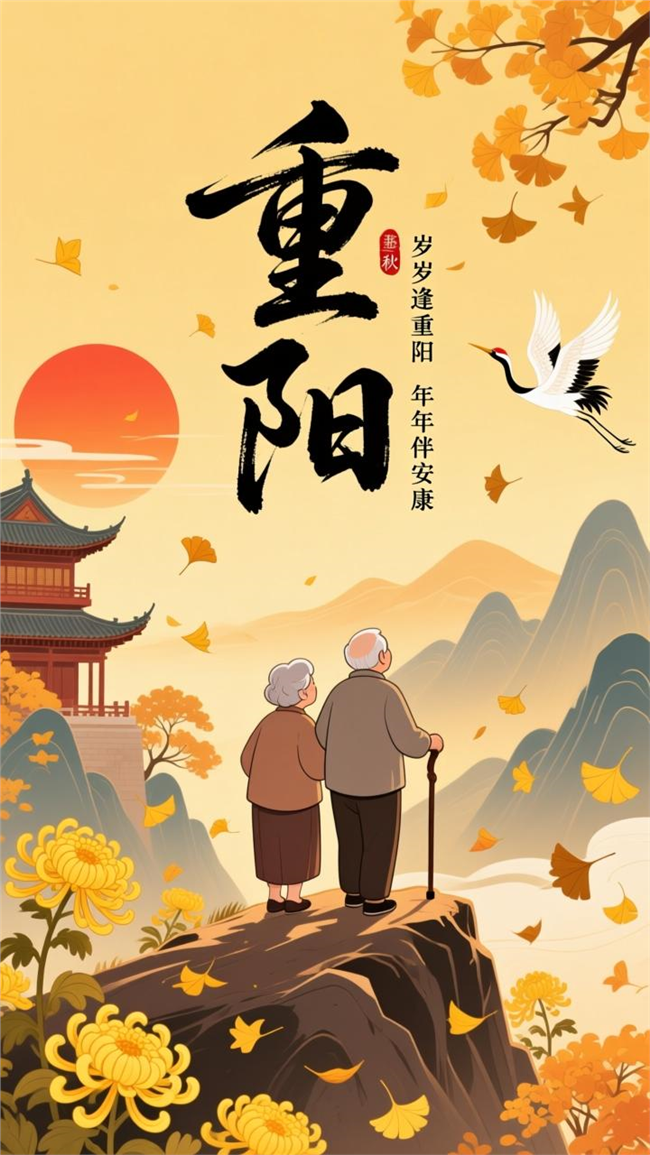 重阳节卡通插画海报图片