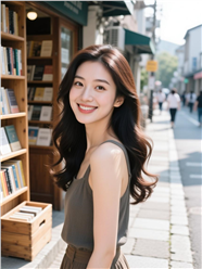 街头图书店美女街拍摄影图片