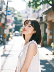 街头阳光治愈系女孩摄影图片