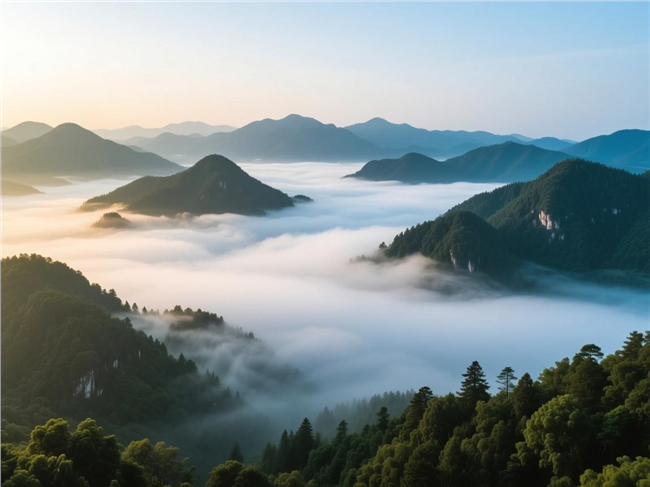 云雾缭绕着群山摄影图片