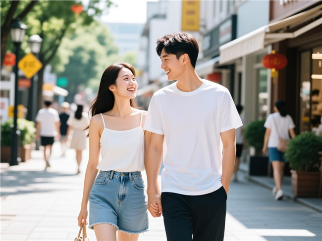 夏日街头小清新街拍情侣图片