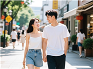 夏日街头小清新街拍情侣图片