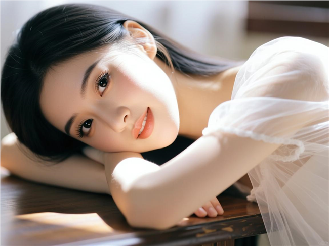 趴在桌子上的侧颜美女图片