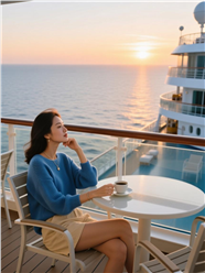 邮轮海景露台慵懒风美女摄影图片
